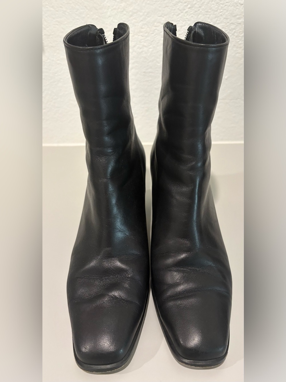 Stuart Weitzman Black Leather Mid-Calf Heeled Boots